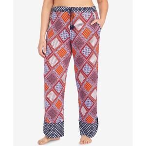 Layla Womens Plus Size Printed Drawstring Tie Pajama Pants Size 1X